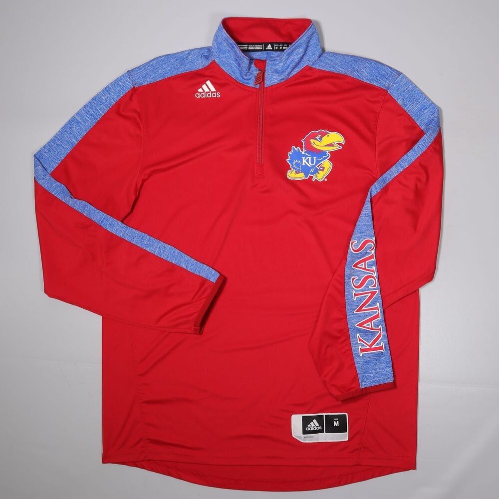 Adidas Kansas Jayhawks Climalite Performance 1/4 Zip Pullover Red Mens Medium M